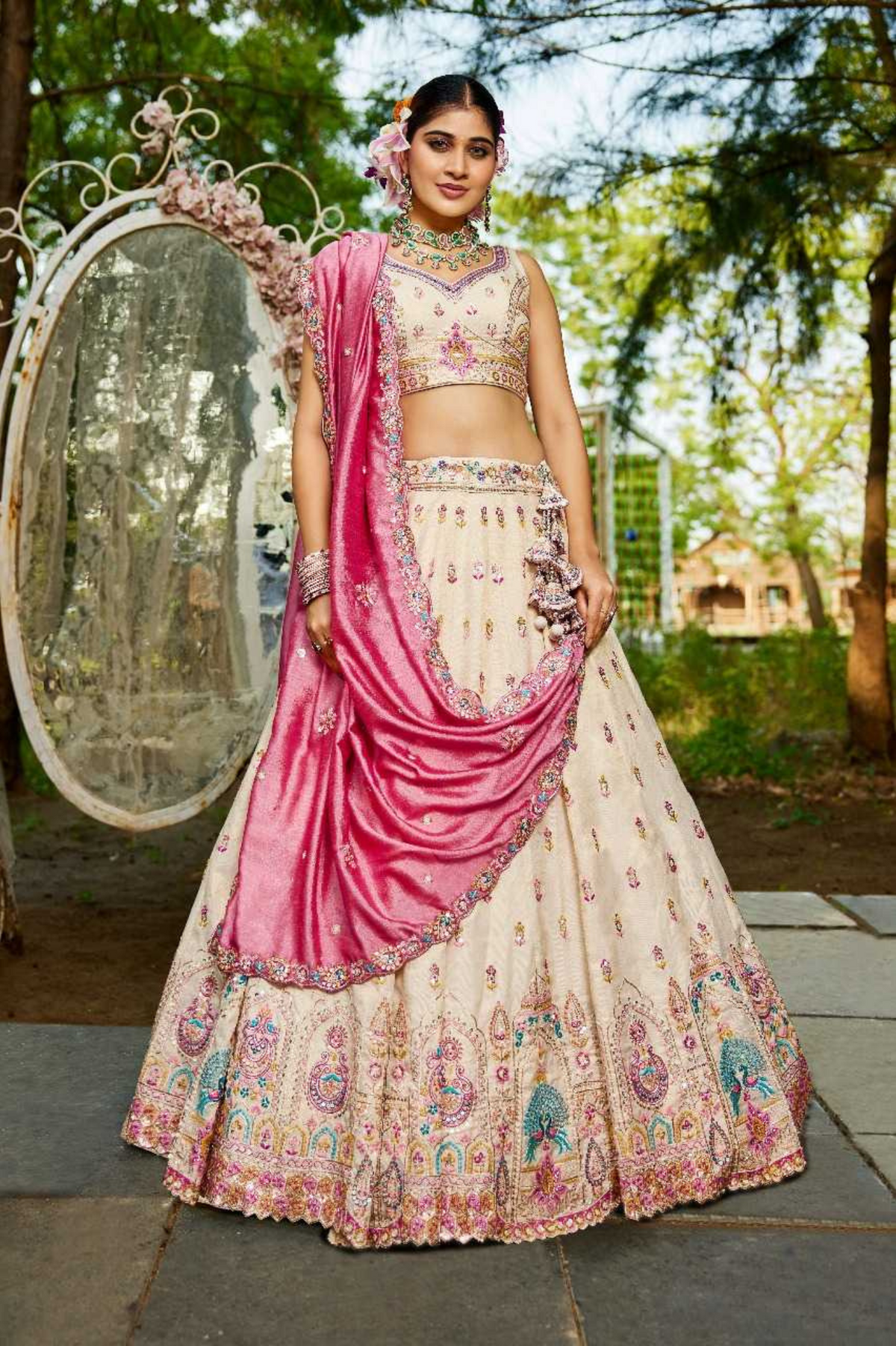 Elegant Tissue Embroidered Lehenga Choli with Dupatta