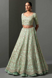 Mint Green Mulberry Silk Lehenga with Sequins, Thread & Dori Work
