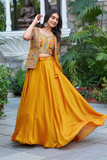Mustard Glow Vichitra Silk Lehenga with Embroidered Koti