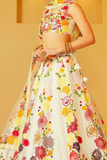 White Multi-Color Floral Embroidered Georgette Lehenga Set