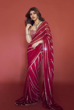 Sreeleela Red Faux Georgette Real Mirror Work Saree