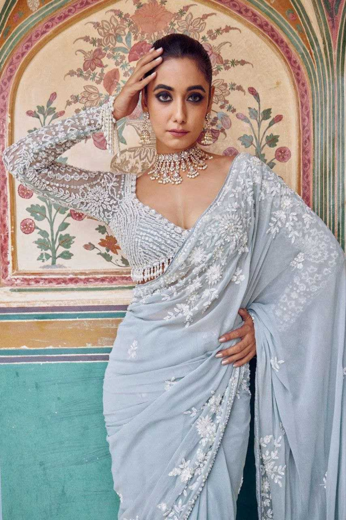 Premium Georgette Saree with Exquisite Thread & Sequins Embroidery Work