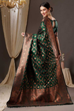 Green Copper Banarasi Soft Silk Jaal Woven Saree
