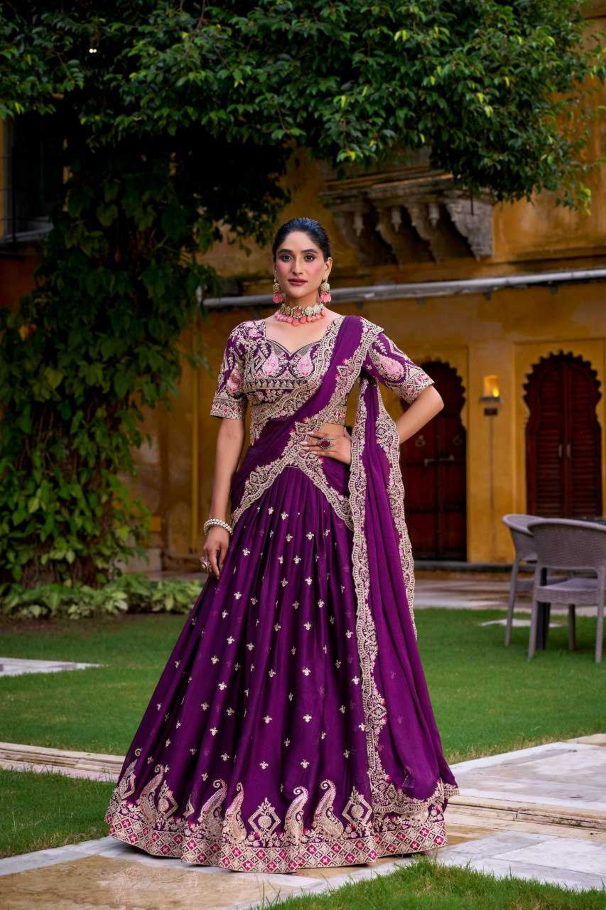 Regal Purple Rangoli Crush Lehenga