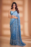 Heavy Faux Georgette Saree with Padding Print, 7MM Sequins & Zari Embroidery Work