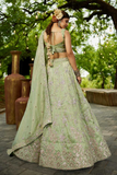 Pastel Green Tissue Embroidered Bridal Lehenga Choli with Dupatta
