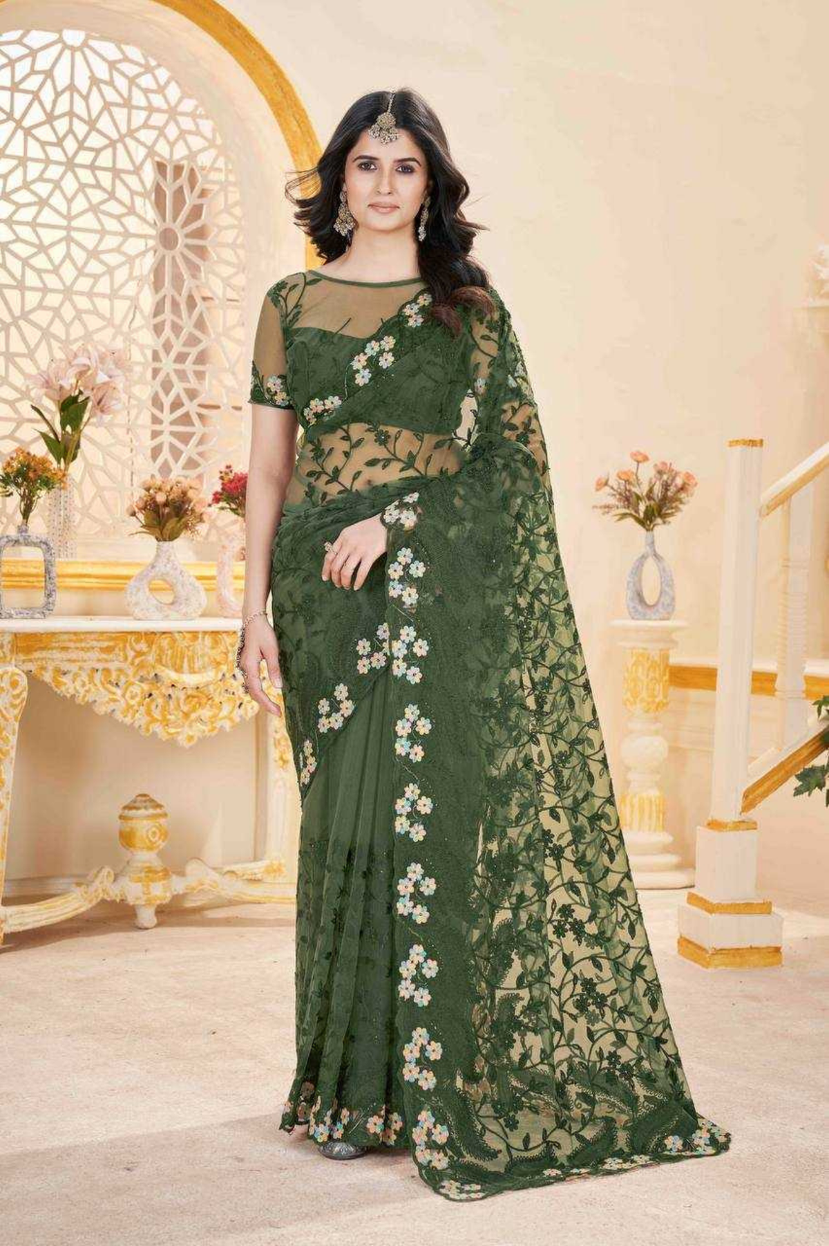 Heavy Butterfly Net Saree with Multi-Thread Embroidery & Stone Work