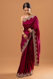 Maroon Heavy Rangoli Silk Saree with Rivet & Zari Embroidery Cutwork Border