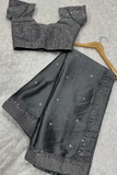 Elegant Grey Rangoli Silk Saree with Sequins & Stone Work