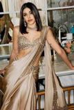 Off White Satin Silk Saree with Original Mirror and Embroidery Work