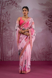 Elegant Floral Chinon Silk Saree with Sequin & Cording Lace Border
