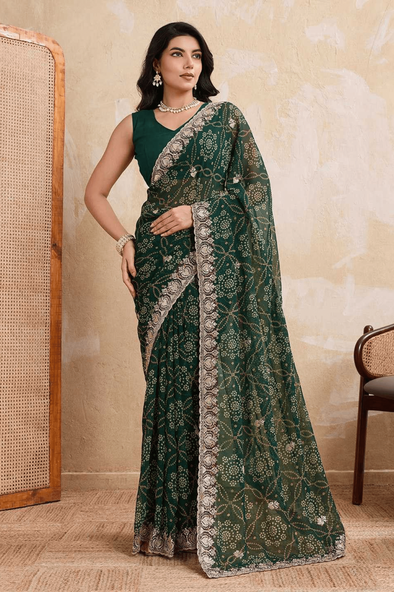 Royal Bandhej Soft Georgette Wedding Saree with Heavy Cutwork Border - kavyo.in