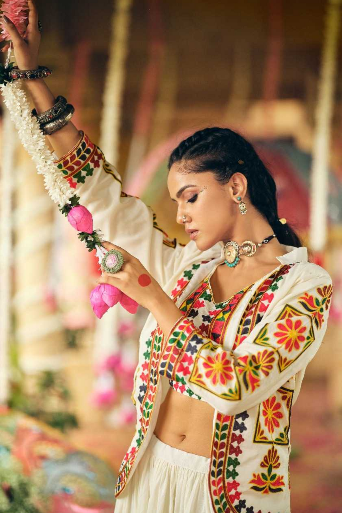 Ivory Pure Cotton Lehenga Choli with Embroidered Koti