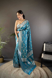 Soft Banarasi Silk Saree with Elegant Zari Weaving & Pure Silk Blouse
