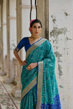 Blue Soft Desi Raw Silk Saree with Pochampally Ikkat Concept & Zari Weaving Border