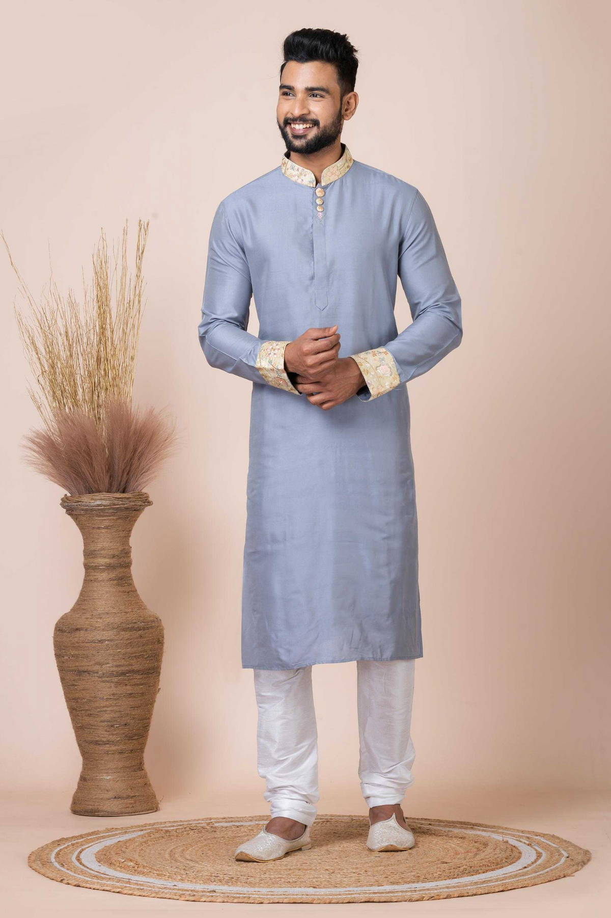Subtle Grey Elegance Viscose Men’s Kurta Pajama Set