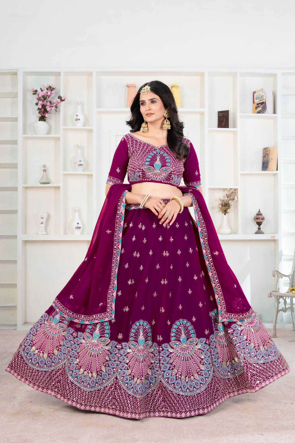 Faux Georgette Embroidered Lehenga Choli with Dupatta