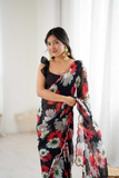 Georgette Floral Mirror Work Saree