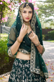 Emerald Green Dola Silk Jacquard Lehenga Choli Set with Organza Dupatta