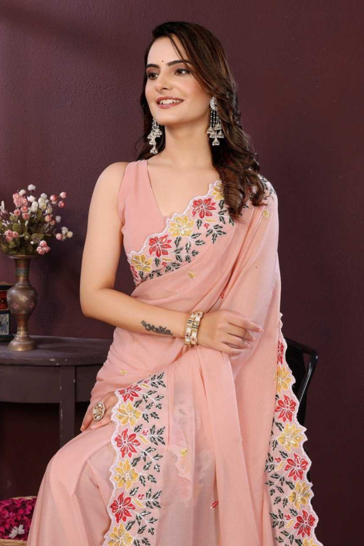 Peach Blossom Star Georgette Saree