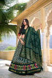 Green White Patola Tussar Silk Foil Work Lehenga Set