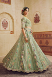 Green Net Bridal Lehenga with Sequins, Coding & Thread Embroidery Work