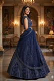 Midnight Blue Premium Georgette Embroidered Lehenga Choli Set with Net Dupatta