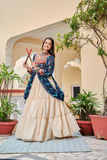Pure Cotton Gamthi Work Navratri Lehenga with Shrug - Blue
