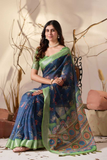 Navy Bloom Premium Linen Cotton Printed Saree