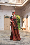 Black Extra Soft Pashmina Silk Saree with Kashmiri Jal Weaving & Zari-Meena Work