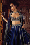 Royal Midnight Slub Silk Sequins & Thread Embroidered Bridal Lehenga Set