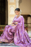 Purple Kanjivaram Banarasi Silk Saree with Rich Zari Weaving & Jacquard Blouse