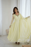 Elegant Lemon Yellow Fox Georgette Handwork Anarkali Suit Set - kavyo.in