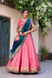 Paithani Jacquard Silk Zari Weaving Bridal Lehenga Set with Dupatta & Batwa