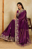 Purple Premium Soft Rangoli Silk Saree with Embroidery & Cutwork Border