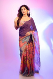 Purple & Pink Tebby Silk Saree with Katdana & Pearl Work