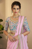 Soft Pink Organza Saree with Resham, Zari & Sequins Embroidery Work