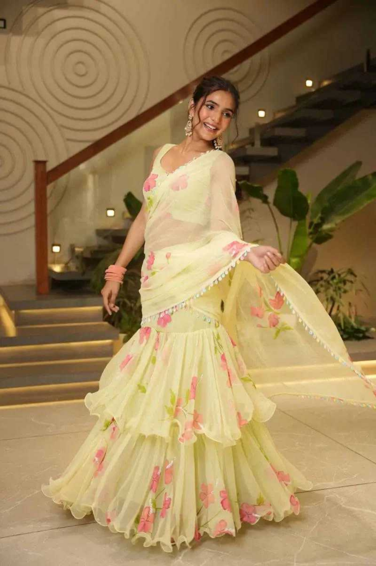 Soft Georgette Ruffle Lehenga Saree with Digital Print