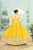 Embroidered Star Georgette Yellow Lehenga Choli with Dupatta