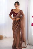 Brown Luxe Net Party Wear Saree Set