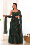 Emerald Green Chiffon Bandhej Anarkali with Dupatta