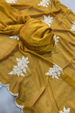 Mustard Yellow Rangoli Silk Saree with Embroidery & Cutwork Border