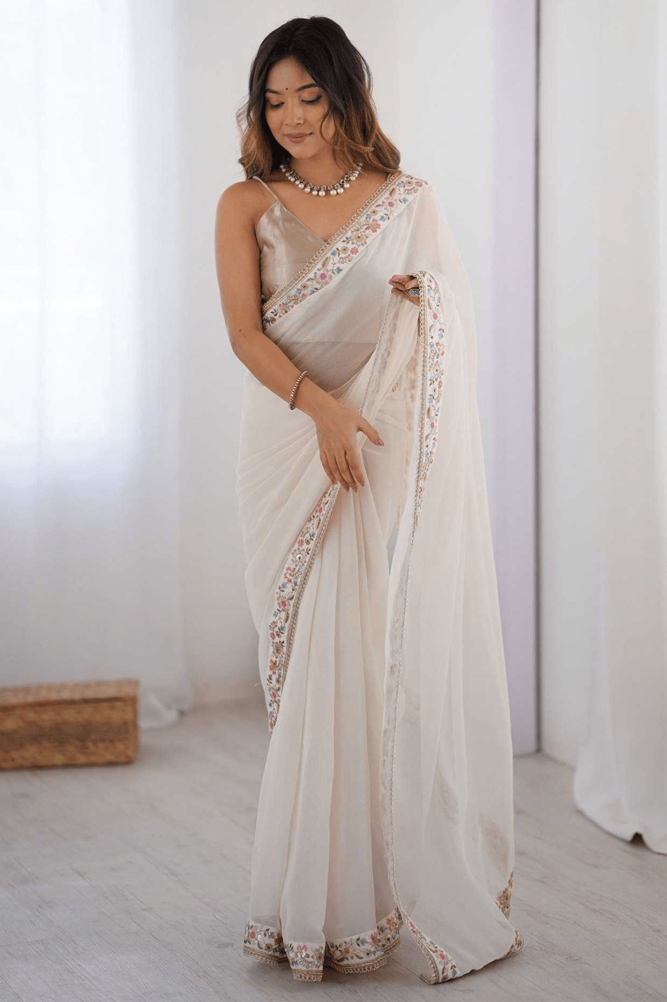 Rangoli Silk Party Wear Saree with Embroidered Border Lace - kavyo.in