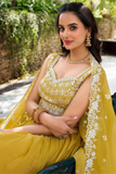 Embellished Mustard Chinon Semi-Stitched Lehenga Choli with Zari & Sequin Work