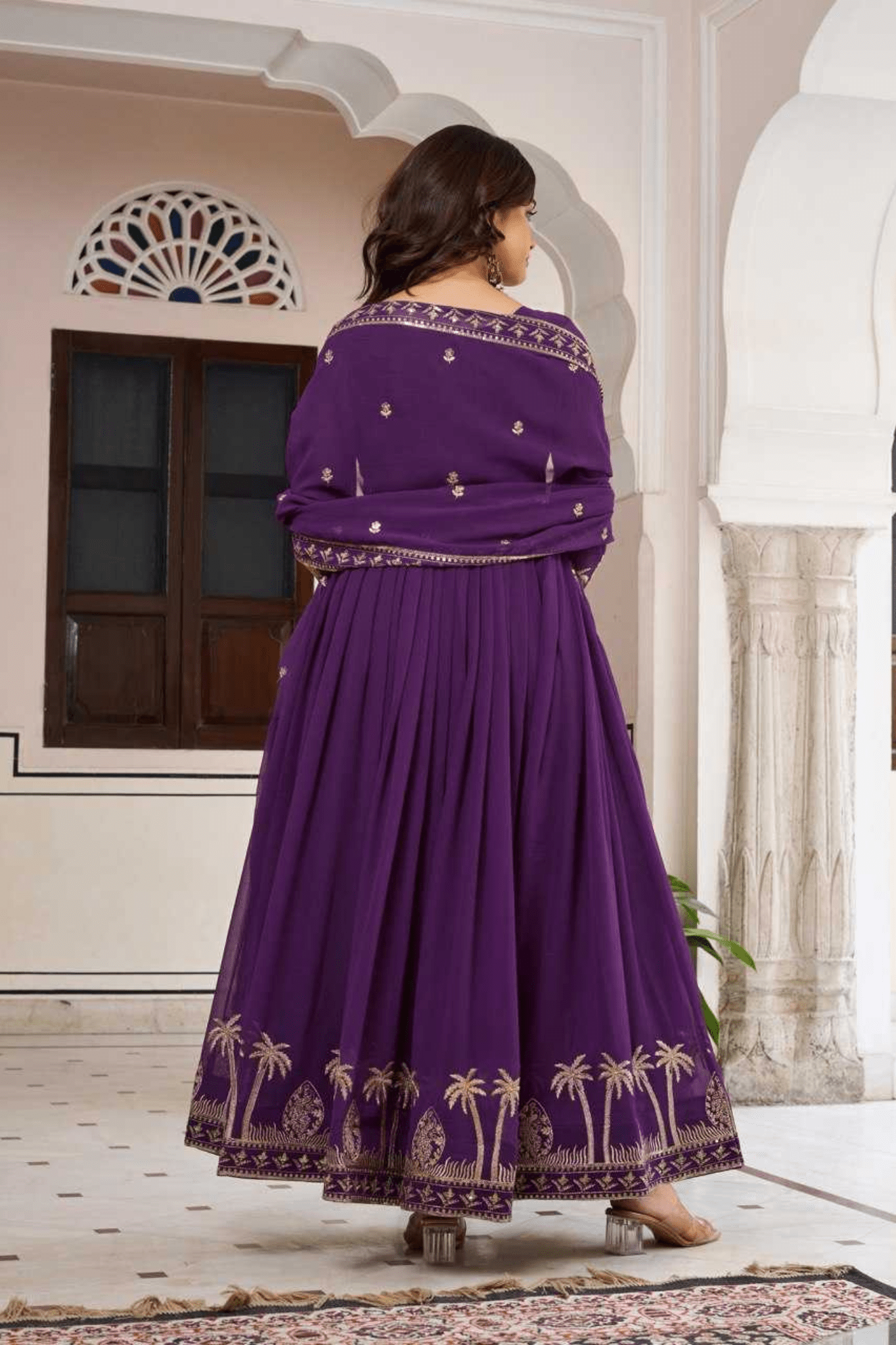 Royal Amethyst Faux Georgette Anarkali Gown Set with Dupatta - kavyo.in