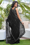 Black Heavy Georgette Saree with All-Over Sequin Embroidery and Fancy Lace Border
