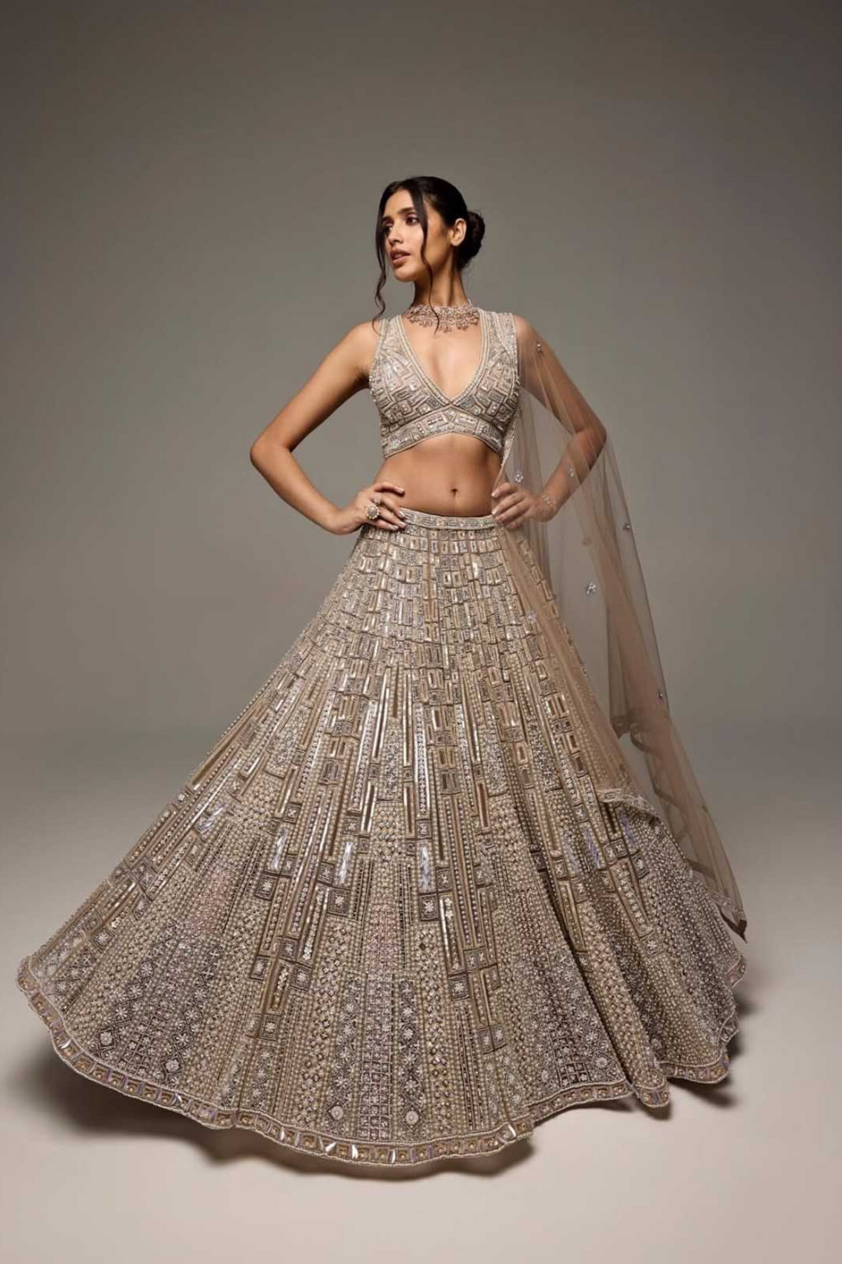 Designer Net Sequins & Thread Work Lehenga with Dupatta
