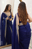Navy Blue Heavy Organza Silk Saree with Sequins & Diamond Work