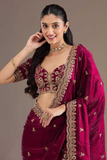 Maroon Frandy Satin Silk Saree with Sequins & Jari Dori Embroidery