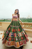 Green Muslin Cotton Mirror Work Navratri Lehenga Choli
